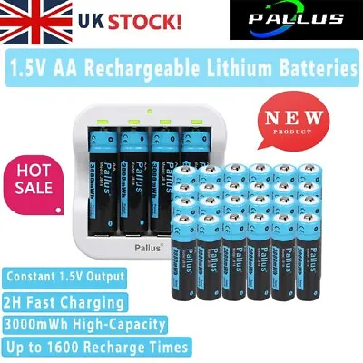 Rechargeable Battery Aa Pack Double Aa Lithium Batteries  Li-ion Battery Charger • £56.39