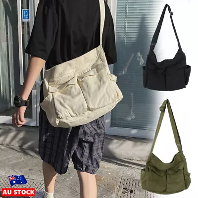 Women Men Crossbody Shoulder Bag Large Hobo Bag Multiple Pockets Canvas Tote Bag • $26.59