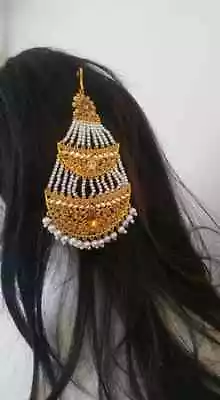 Pakistani Pearl Jhoomar Matha Patti Teeka Passa Kundan Head Jewelry • $25