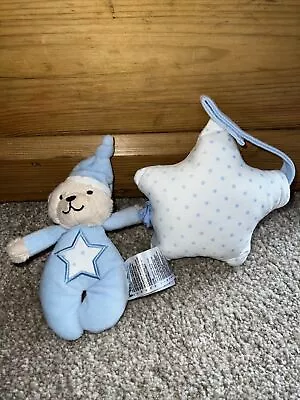 Mothercare Blue Star Bedtime Bear Musical Pull Cot Toy Twinkle Little Star Music • £9.99