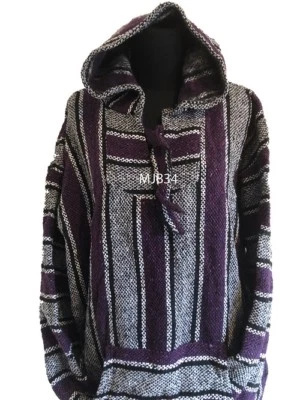 £19.99 • Buy Hoodie Mexican Baja Jerga Drug Rug Jumper Festival Surf Hippie Purple Colours