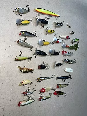 34 Large Lot Of Vintage Bait Lures Crankbait Fishing Poppers Rapal Rebel Lures • $59.99