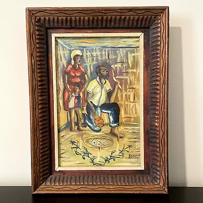 Vintage Haitian (?) Folk Art Afro-Cuban (?) Oil On Canvas Santeria Voodoo • $150