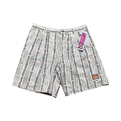 Vintage Quiksilver Shorts Mens 34 White Striped Pattern Surf Skate 90s Cotton • $44.99