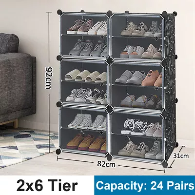 $43.99 • Buy 24 Pairs Clear Door DIY Shoe Rack Storage Cabinet Stackable Closet Organizer 