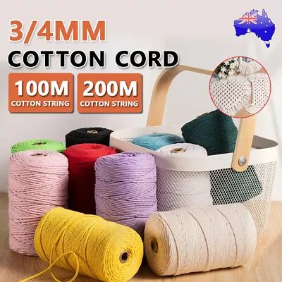 3mm/4mm Natural Cotton Twisted Cord Craft Macrame Artisan Rope Weaving Wire AU • $12.30