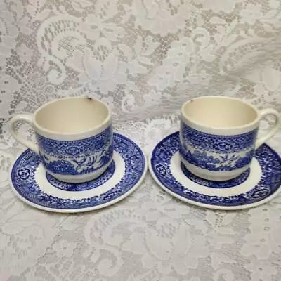 Vintage Willoware USA Blue Willow 4pc Cups And Saucers • $24.95