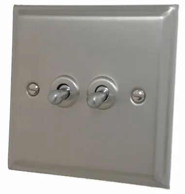 G&H DSN282 Deco Plate Satin Nickel 2 Gang 1 Or 2 Way Toggle Light Switch • £27.40