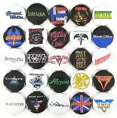 80s Metal Bands Hair Bands Hard Rock 80s Music Pinback Buttons 1  Size Set Of 25 • $19.99