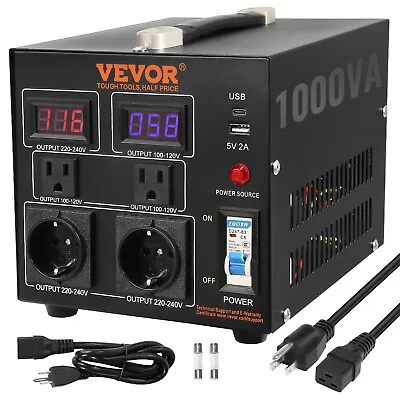 VEVOR 1000W Voltage Converter Transformer Step Up/Down 220V-110V /110V-220V CE • $50.39