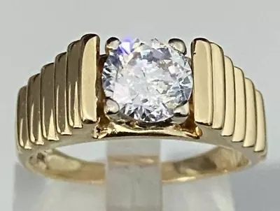 14K Solid Yellow Gold & Cubic Zirconia Solitaire Men's Ring Size Q 1/2  -  8 1/4 • $417.05