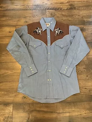 Ely Cattleman Pearl Snap Western Shirt Mens M Embroidered Horses • $30