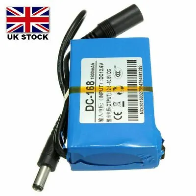 12V DC Portable 1800mAh Li-ion Rechargeable Battery Pack CCTV LED Strip& Charger • £19.39