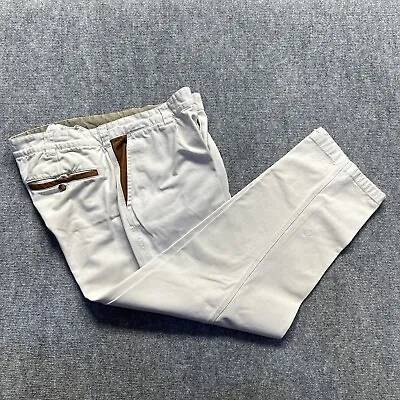 Orvis Zambezi Twill Pants Men 40x30 Off White Cotton Leather Trim Vintage • $49.16