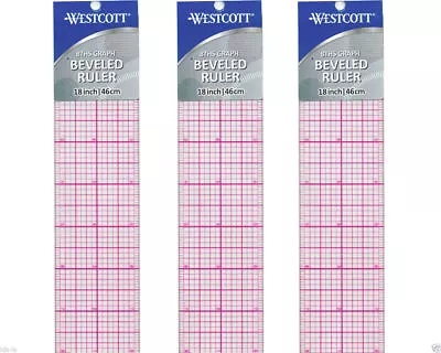 3 SET Westcott B-85 18  X 2  8ths Graph Beveled Plastic Clear Transparent Rulers • $14.99