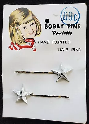 Vintage Hair Pins - Silver Hand Painted  Paulette  Star Bobby Pins • $4.75