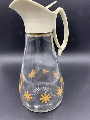 Log Cabin Syrup Dispenser Glass Bottle Pitcher Gold Atomic Starburst 196 Vintage • $8