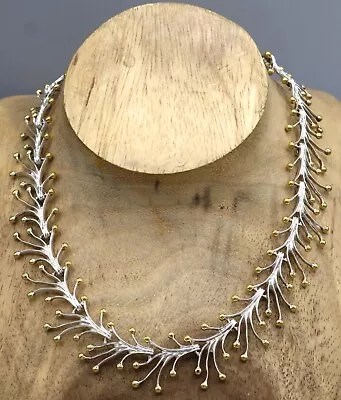 TANE Mexico Sterling Branch & Gold Bud Link Necklace 70 Gram 17 In • $128.35