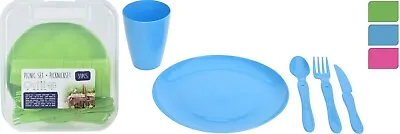 £9.99 • Buy 31 Piece Plastic Picnic Set Camping Caravan Dinner Plates Mugs Cutlery Party BBQ