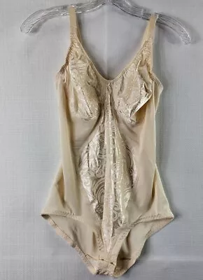 Vintage Lady Manhattan Shapewear Satin Stretch Bodysuit Girdle Beige 38C 1990s • $59.94