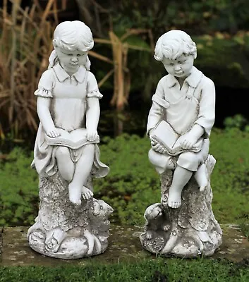 £19.95 • Buy Garden Ornaments Boy & Girl Loving  Cherub Statue Decor Beige Large 50CM TALL