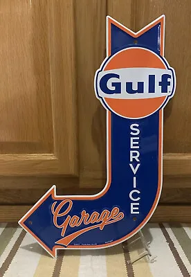 Gulf Service Garage Sign Arrow Vintage Style Wall Decor Autoparts Tools Gas Oil • $30