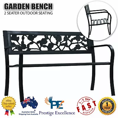 2 Seater Garden Park Bench Steel Outdoor Seating Furniture Vintage Style Black • $142.74