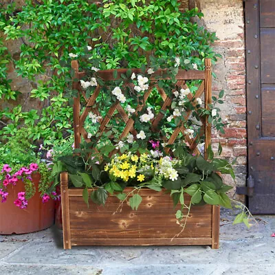 Outdoor Garden Wood Lattice Planter Box High Raised Bed Trellis Climbing Baskets • £35.91
