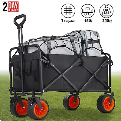200KG Heavy Duty Folding Trolley Cart Camping Market Garden Festival Wagon 150L • £70.99
