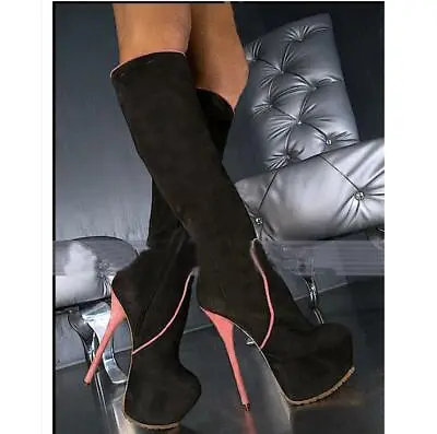 Sexy Gothic Ladies Suede Platform Knee High Boots Stilettos Heel Cosplay Shoes  • $91.62