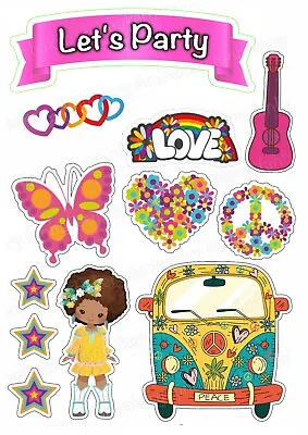 70s Retro Cake Topper Party Decoration Edible Birthday Gift Stand Up Hippie New • £6.49