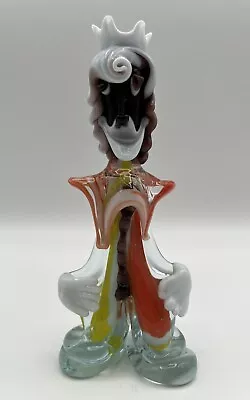 Murano Hand Blown Art Glass 7” Purple Orange & Yellow Clown With White Crown • $38