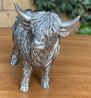 Silver Colour Highland Cow Statue By Leonardo Collection Highland Coo Cattle • £15.99