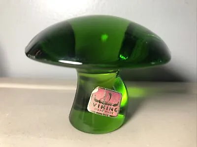 Viking Glass Green Mushroom Paperweight Small MCM 2.5” With Sticker VTG • $135