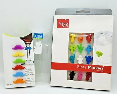 $7 • Buy Drink Markers Lot: Vacu-Vin Party People And Joie Moustache Wine Charms