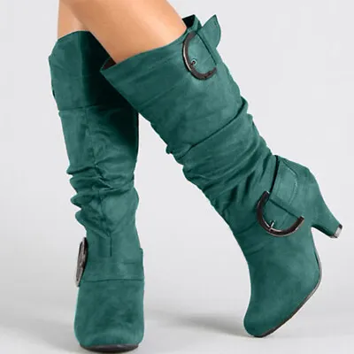 Women Office Booties Side Zip Buckle Comfotable Zip Up High Heels Mid Calf Boots • $68.19
