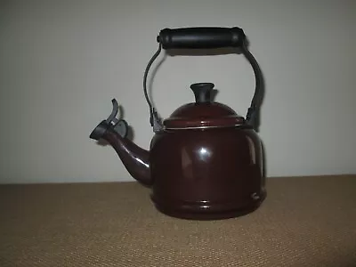 Vintage LE CREUSET  Brown Enamel On Steel Whistling Tea Kettle ~ 1.25 Quart • $18.29