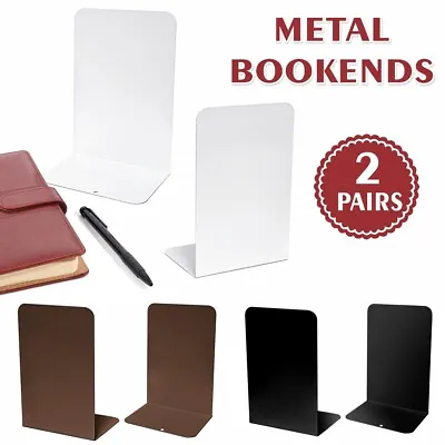 2 Pairs Of Heavy Duty Metal Bookend Anti Slip Book  Stand Support Office School • £11.99