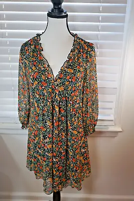 Zara Women's Chiffon Allover Floral Print Orange Flower Dress Size XS • $15