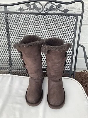 Ugg Tall Suede Bailey Button Triplet Boots Brown Women's Size 7 1016227 • $29.95