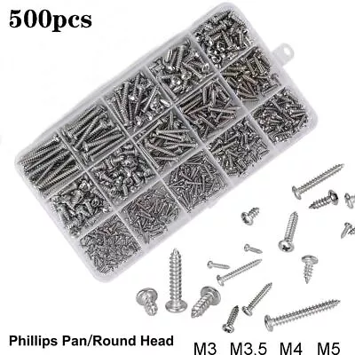 500pcs Stainless Steel Assorted Pan Pozi Head Self Tapping Screws M3 M3.5 M4 M5 • £12.79