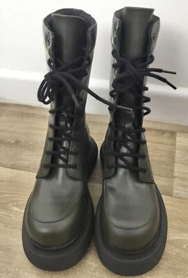 £24.99 • Buy ASOS Design Dark Olive Green Faux Leather Flat Lace Up Platform Boots UK4 37 BN