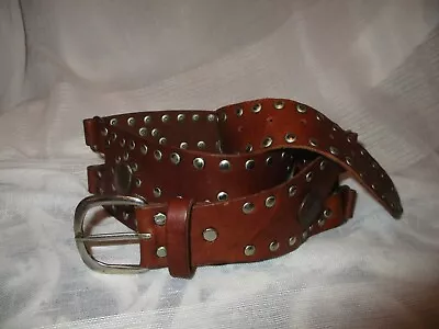 Vintage Motif 56 Wide Studded Leather Belt With Copper Coin Medallions • $49