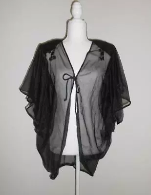 Vintage Val Mode Peignoir One Size ? No Size Label Black Shrug Style • $18.74