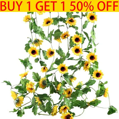 8ft Artificial Sunflower Flowers Fake Garland Ivy Silk Leaf Plants Garden Home • £3.79