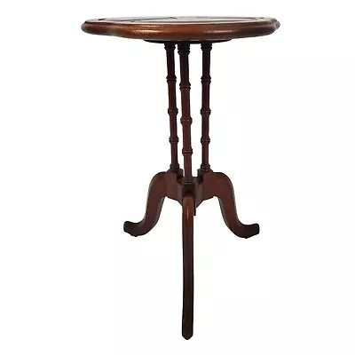 Vintage Chippendale Style Side Plant Table Leather Top Clover Shaped Faux Bamboo • $150