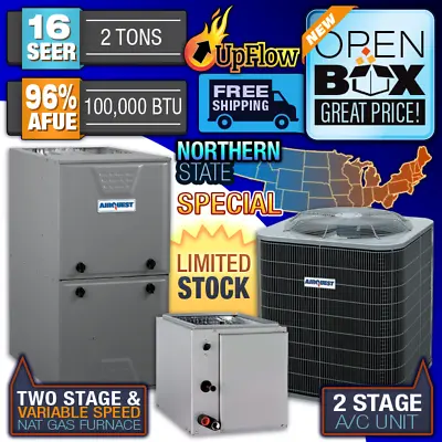 $3689 • Buy 2 Ton 16 SEER 96% 100K BTU AirQuest 2 Stage Gas Furnace & 2 Stage AC System