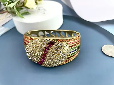 J.crew Vintage Gold Plated Crystals Pave Bangle Bracelet Signed • $99