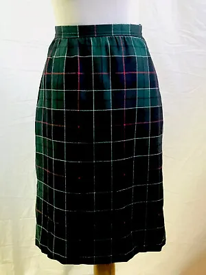 VTG 70s CARROLL REED SKI SHOPS Green Plaid High Waist Wool Skirt - Size 2/4 • $19.99