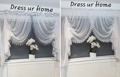 £21.99 • Buy Ready Made Voile Net Curtain Guipure White / Grey Swags Novelty